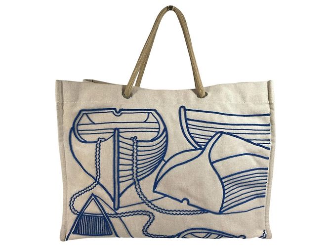 Hermès Sac de plage HERMES Thalassa Bleu Beige