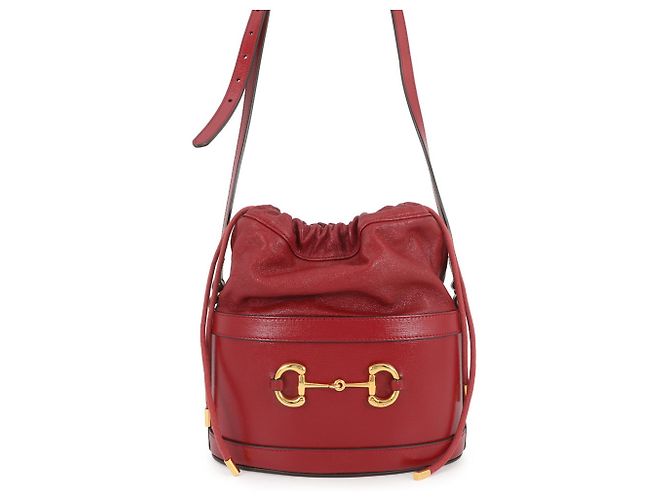 Gucci Horsebit Leder-Bucket-Handtasche Rot