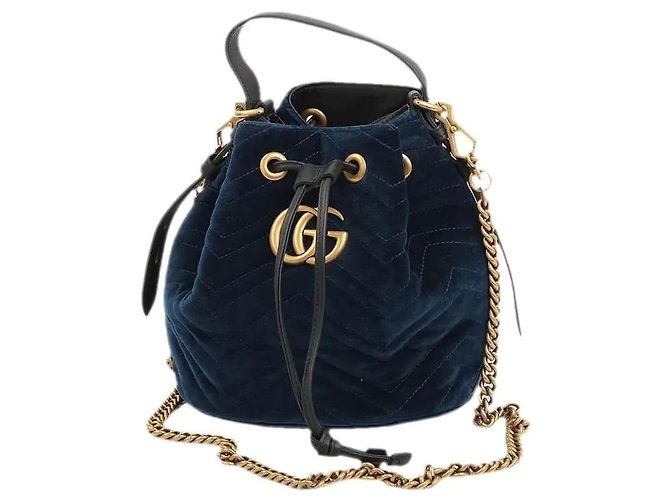 Borsa a secchiello Gucci GG Marmont in velluto blu navy