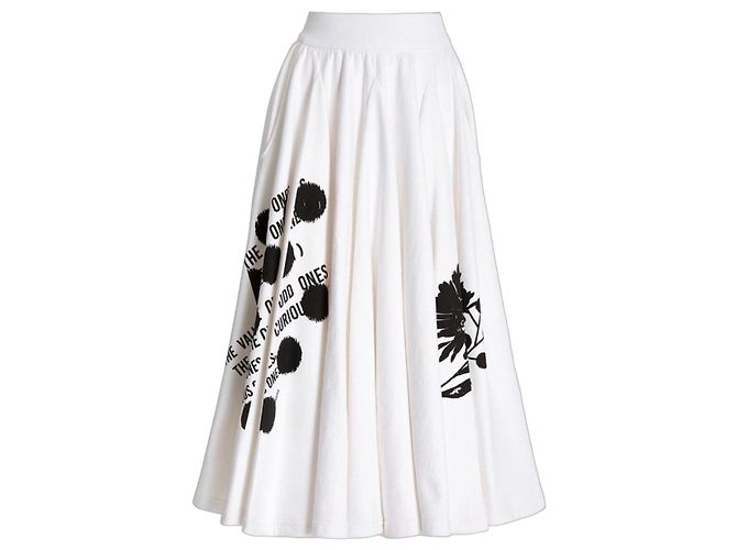 Falda Maxi Prada de Algodón Blanco Estampado Negro 