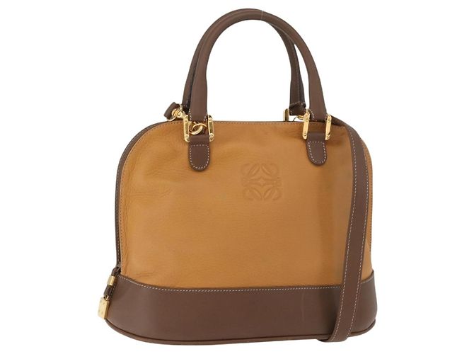Bolsa de mão LOEWE Anagram em couro 2way Marrom Ouro Auth 180138A Dourado
