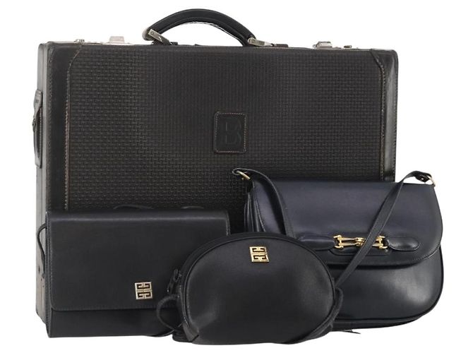 Bolsa de Ombro GIVENCHY Barry em Couro 4 Set Preto Ouro Prata Auth bs35228 Dourado