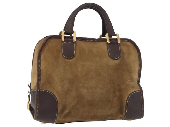 Sac à main LOEWE Amazona 32 en daim marron or Auth 181358