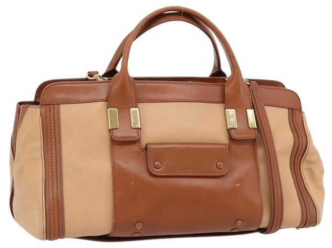 Chloé Borsa Chloe Alice in Pelle 2way Marrone Oro beige Auth ka4362 D'oro