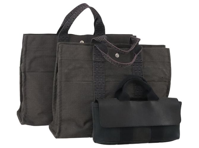 Hermès HERMES Tote Bag Canvas 3 Set Black Gray Auth BA12667 Braun Schwarz