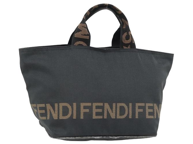 FENDI Handtasche Nylon Schwarz Silber Auth bs35293