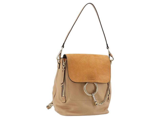 Chloé Chloe Fay Backpack Suede Beige Gold Auth BA12922 Golden