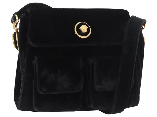 Borsa a Spalla Gianni Versace Velluto Nero Oro Auth BA12750A D'oro