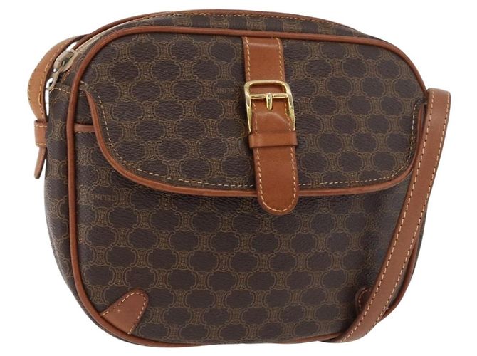 Céline Borsa a tracolla CELINE Macadam Canvas PVC Pelle Marrone Oro Auth bs35244 D'oro
