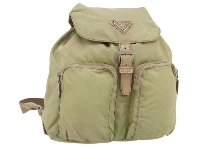 PRADA Backpack Nylon Khaki Silver Auth bs35144 Silvery