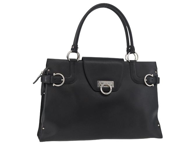 Borsa Salvatore Ferragamo Gancini in pelle nera argento Auth BA12902 Nero