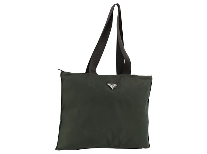 Borsa Tote PRADA Nylon Khaki Silver Auth 179851 Argento Cachi