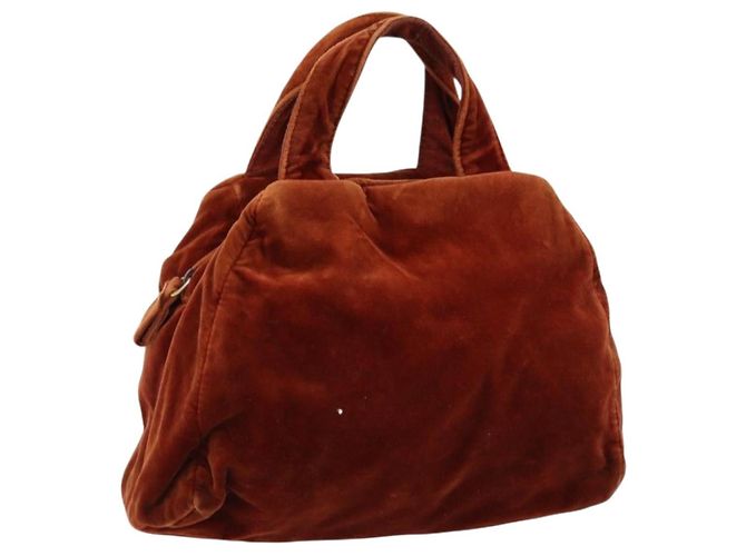 Sac à main PRADA Velours Marron Or Auth bs35158 Doré