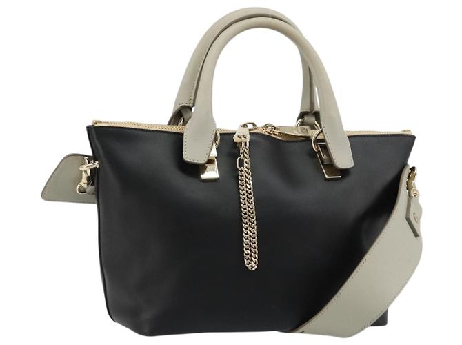Chloé Bolsa Chloe Bailey de couro 2way Preta Dourada Auth 181128A Preto Dourado