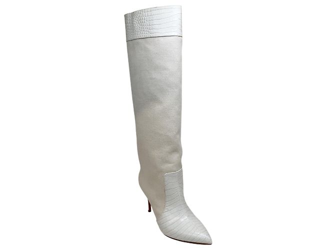 Botas de cano alto Paris Texas Bone China Embossed Croco Canvas Bege
