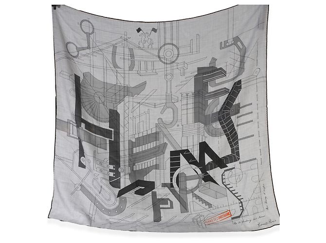 Bufanda de seda y cachemira Hermès para hombre Gris Chine Permis De Constructruir 100