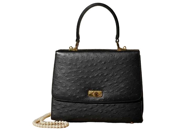 Autre Marque Takechi Straußenleder Handtasche Schwarz