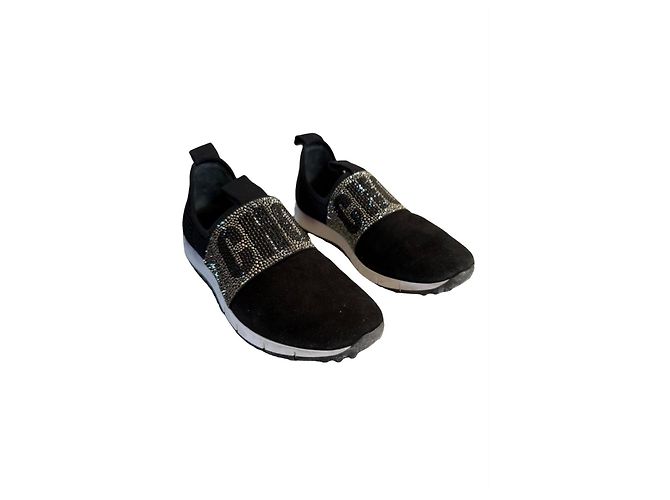 Jimmy Choo Baskets Oakland Strass Noir Argenté Blanc