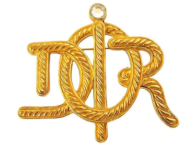 Spilla Christian Dior Logo Placcata Oro D'oro