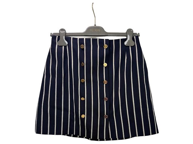 Thom Browne Mini saia de lã listrada azul marinho Branco