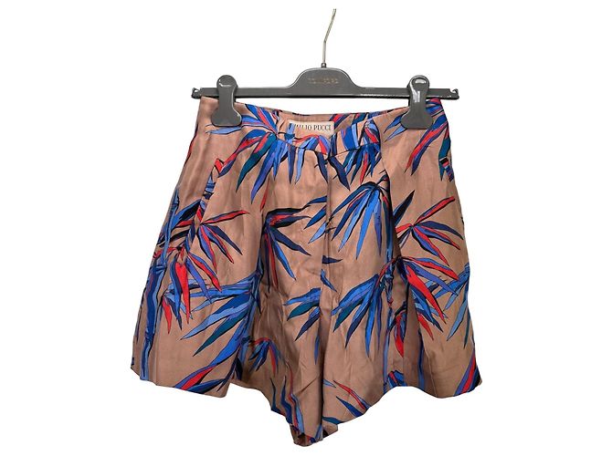 Emilio Pucci Short de seda estampado bambú Azul Beige Burdeos