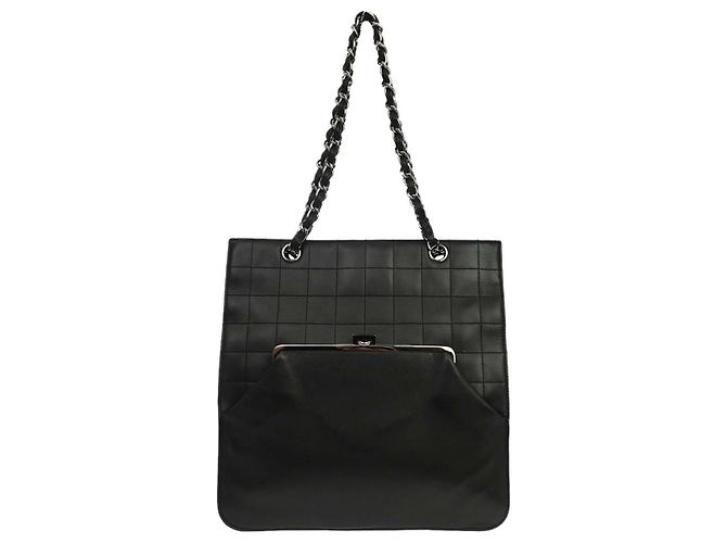 Chanel Chocolate Bar CC Tote Quilted Leather Small