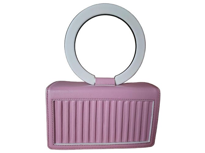 Autre Marque IURI Bolsa de couro rosa com alça circular branca Branco