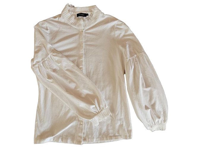 Autre Marque Camicetta Purdey bianca in misto cotone con perle Bianco