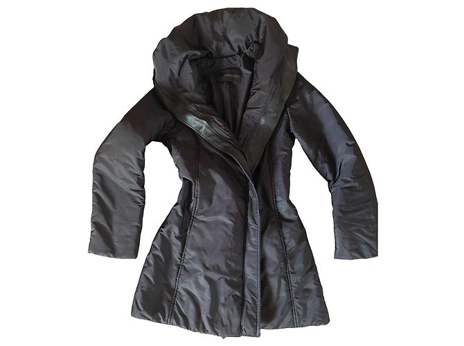 Ermanno Scervino Cappotto in nylon nero e pelle