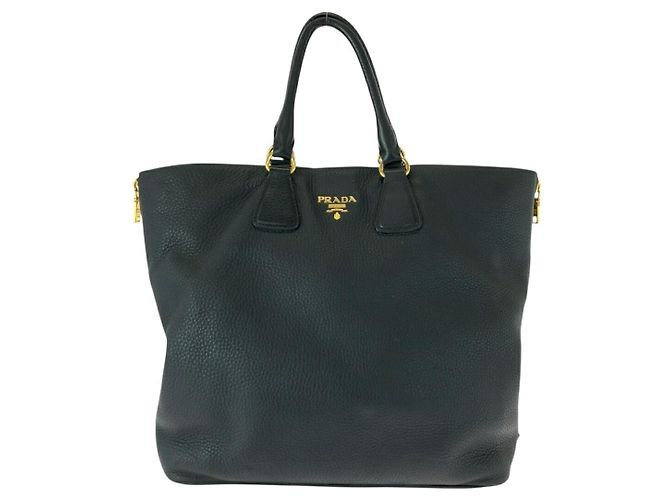 Prada Vitello Daino Leder Tote Bag Schwarz