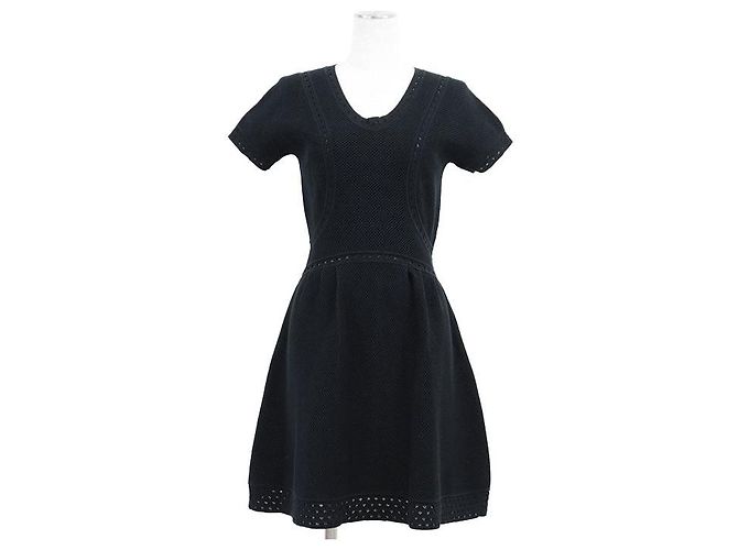 Timeless Chanel P51276 Baumwollstrickkleid Blau Marineblau