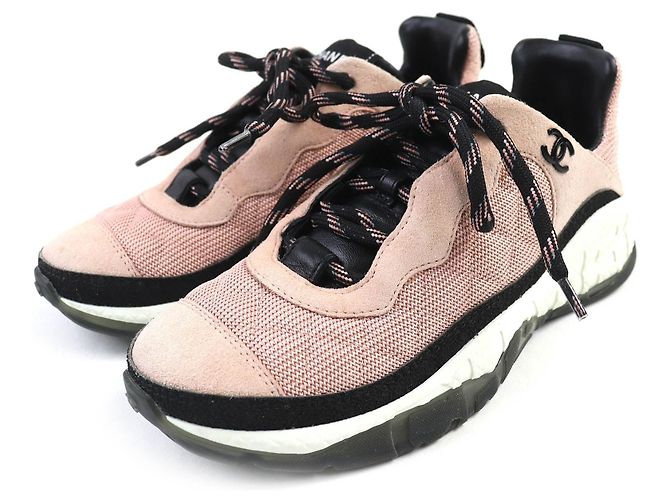 Baskets Chanel COCO Mark Matelasse en daim Noir Rose Blanc