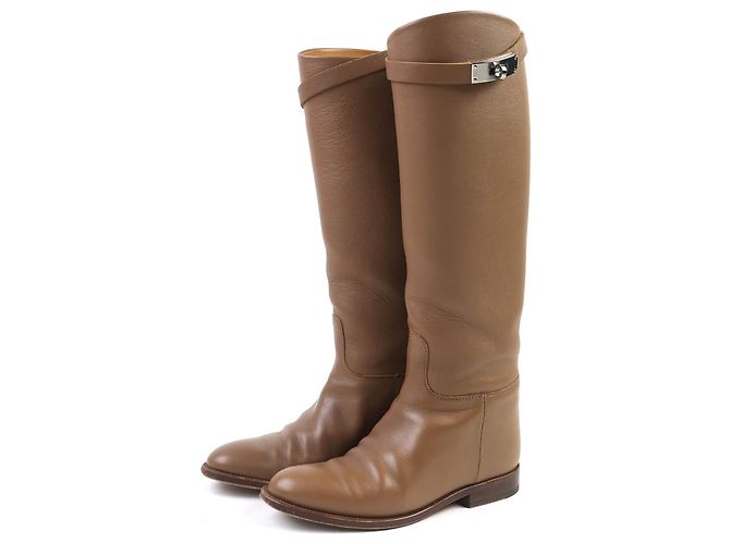 Hermès Hermes Jumping Kelly Buckle Leather Boots Brown