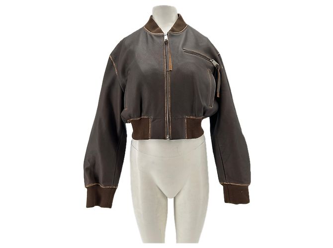 Giorgio Armani Chaqueta bomber Arma de cuero marrón Castaño