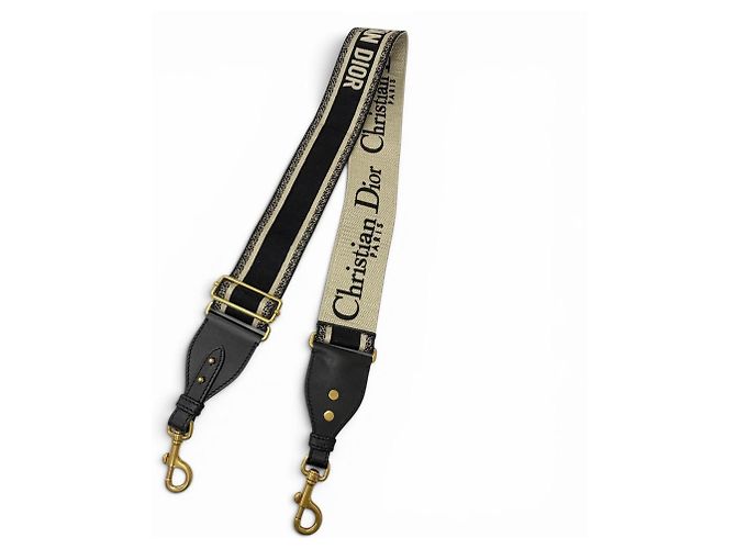 Christian Dior Leather Shoulder Strap Black Beige