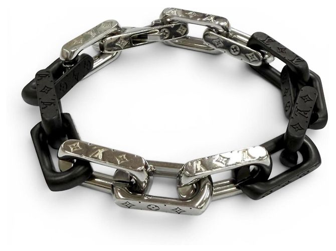Pulsera de Cadena Monogram Louis Vuitton Negro Plata