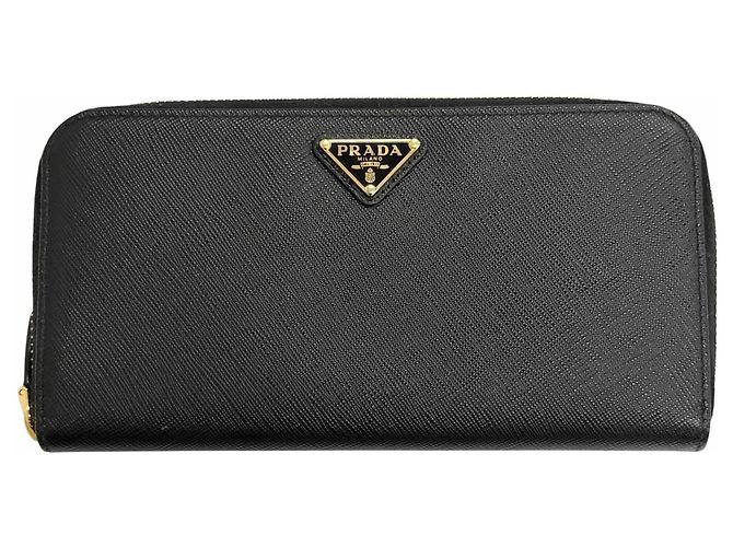 Carteira longa de couro Saffiano Prada preta Preto