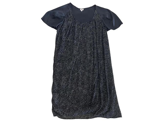 Kenzo Vestido assimétrico preto com bolinhas creme Fora de branco