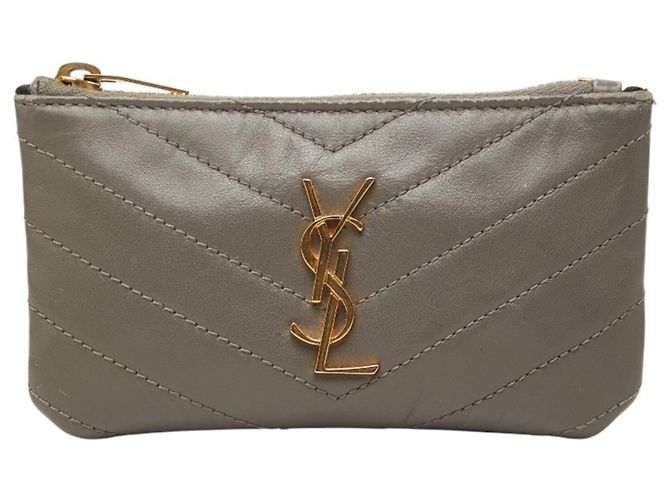 Cartera Saint Laurent de cuero gris con V-Stitch Castaño