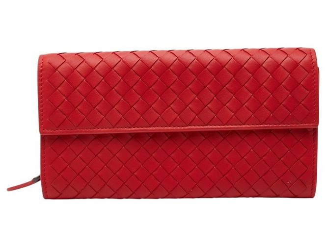 Cartera larga de cuero rojo Bottega Veneta Roja