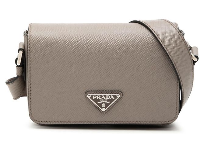 Saffiano Prada Triangle Logo Shoulder Bag Grey