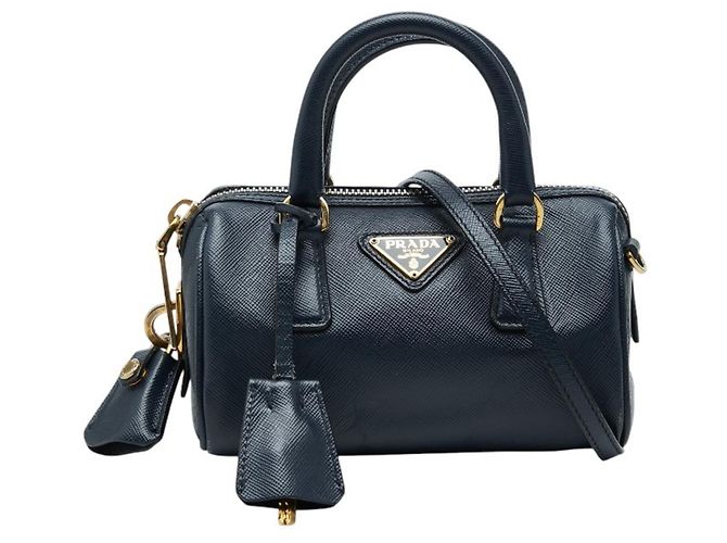 Saffiano Mini sac à main avec plaque logo Triangle Prada Bleu Marine