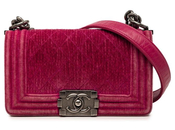 Le Boy Bolsa de ombro Chanel Boy em couro de veludo rosa
