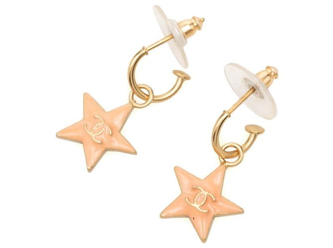Boucles d'oreilles Chanel Coco Mark Star Rose Beige Doré