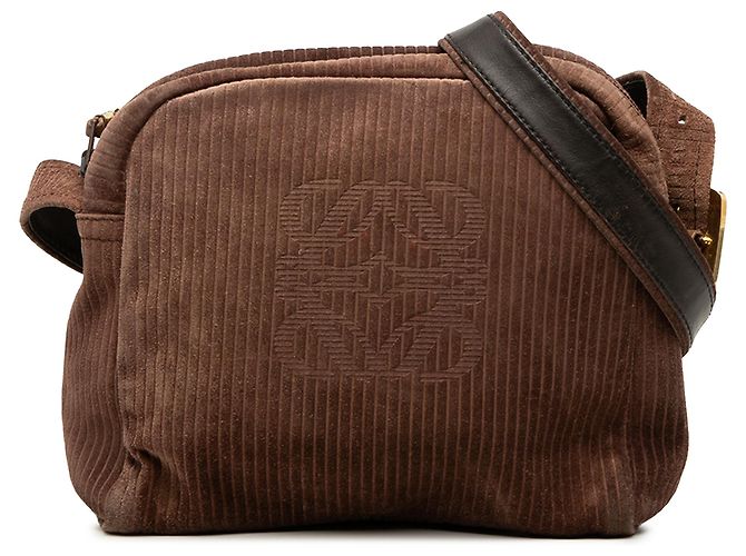 Borsa a tracolla LOEWE in velluto a coste marrone Anagram