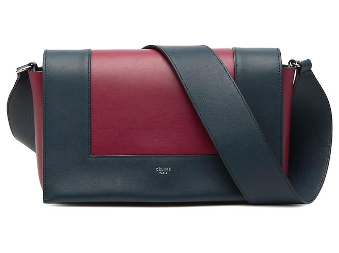 Céline Celine Frame Schultertasche aus glänzendem glattem Kalbsleder in Blau Medium Marineblau