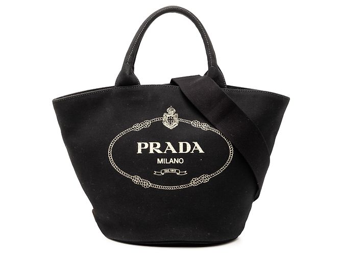 Prada Black Canvas Canapa Logo Satchel