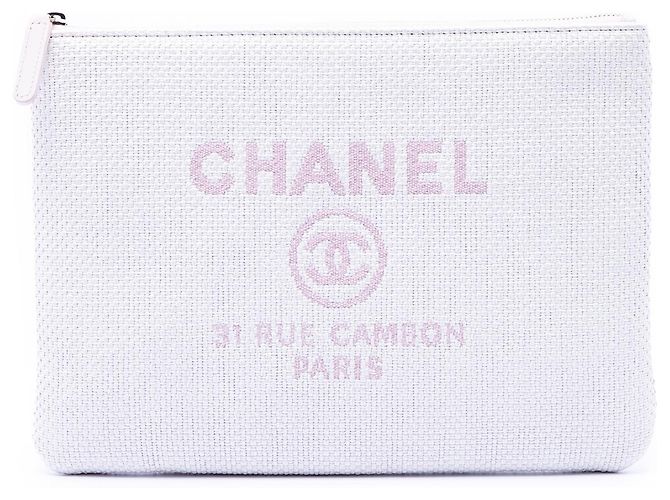 Clutch Chanel White Medium Raffia Deauville O Case Blanco