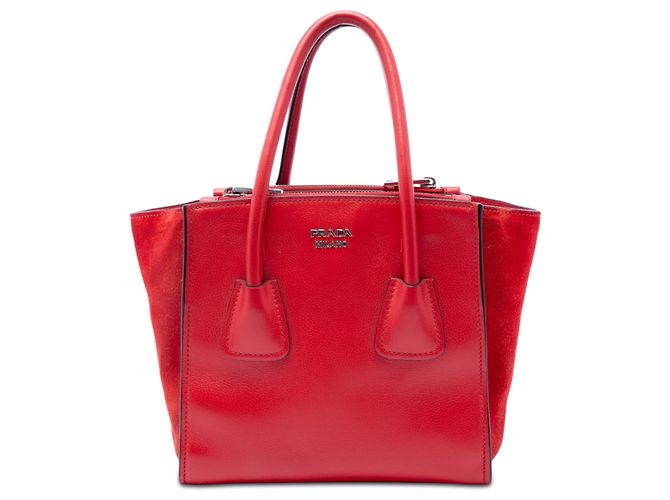 Prada Red Small Glace Calf Twin Pocket Satchel Rot