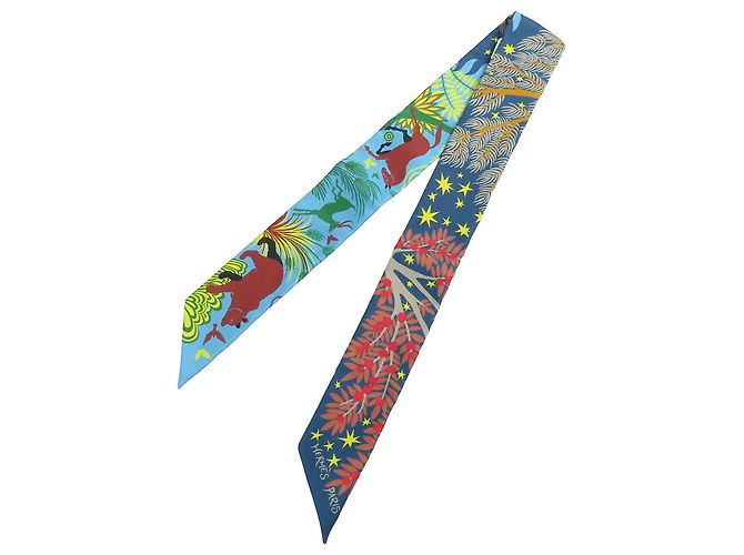 Sciarpa Twilly in seta Hermès Blue Sous Le Charme D Orphee Blu scuro
